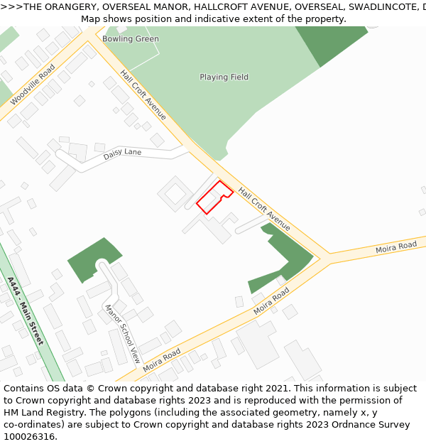 THE ORANGERY, OVERSEAL MANOR, HALLCROFT AVENUE, OVERSEAL, SWADLINCOTE, DE12 6JF: Location map and indicative extent of plot