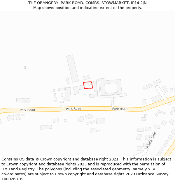 THE ORANGERY, PARK ROAD, COMBS, STOWMARKET, IP14 2JN: Location map and indicative extent of plot