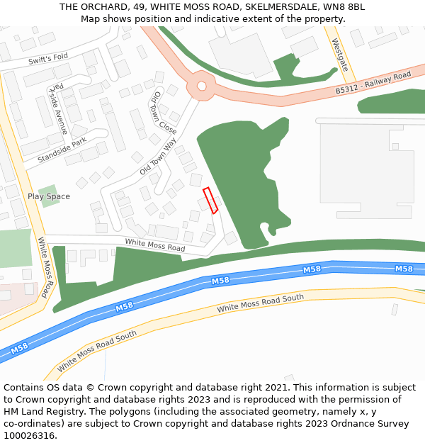 THE ORCHARD, 49, WHITE MOSS ROAD, SKELMERSDALE, WN8 8BL: Location map and indicative extent of plot