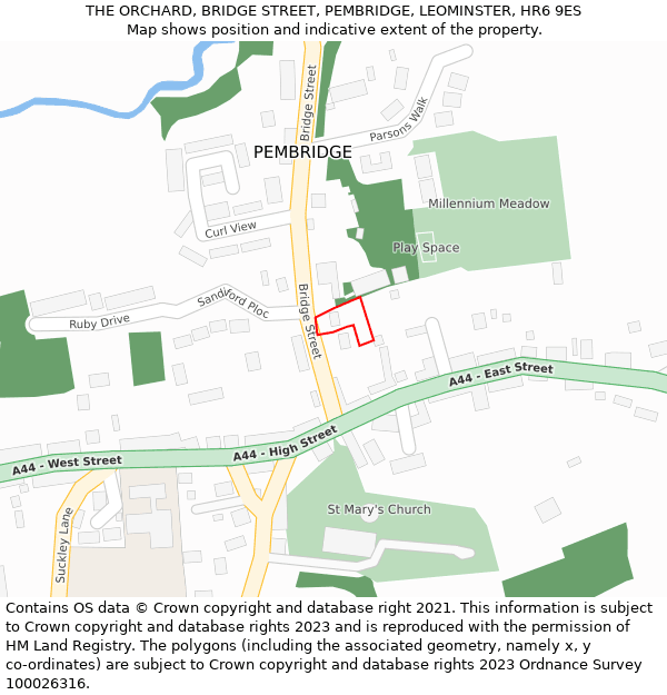 THE ORCHARD, BRIDGE STREET, PEMBRIDGE, LEOMINSTER, HR6 9ES: Location map and indicative extent of plot