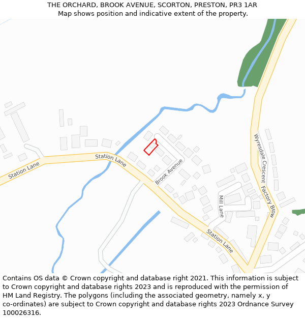 THE ORCHARD, BROOK AVENUE, SCORTON, PRESTON, PR3 1AR: Location map and indicative extent of plot
