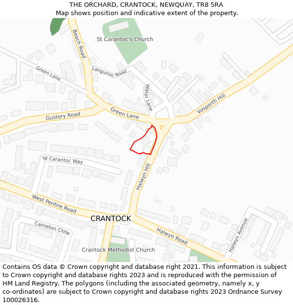 THE ORCHARD, CRANTOCK, NEWQUAY, TR8 5RA: Location map and indicative extent of plot