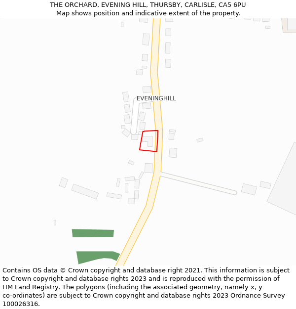 THE ORCHARD, EVENING HILL, THURSBY, CARLISLE, CA5 6PU: Location map and indicative extent of plot