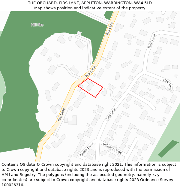 THE ORCHARD, FIRS LANE, APPLETON, WARRINGTON, WA4 5LD: Location map and indicative extent of plot