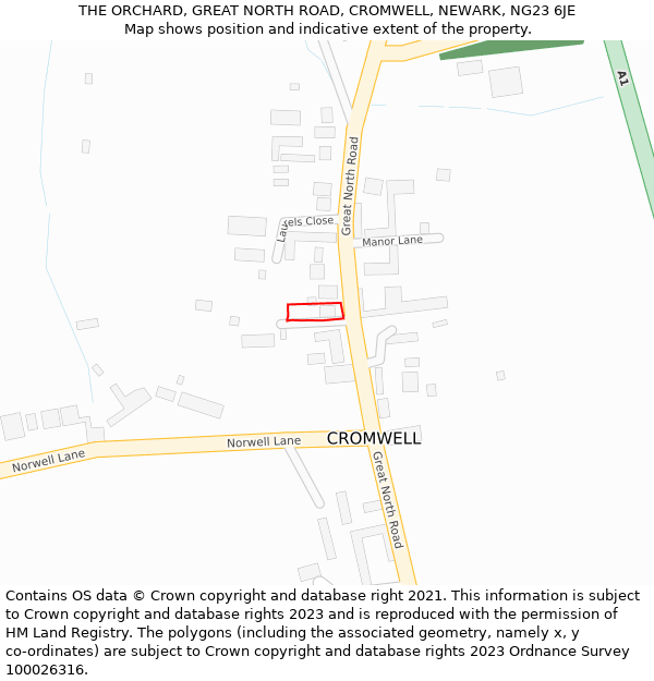 THE ORCHARD, GREAT NORTH ROAD, CROMWELL, NEWARK, NG23 6JE: Location map and indicative extent of plot