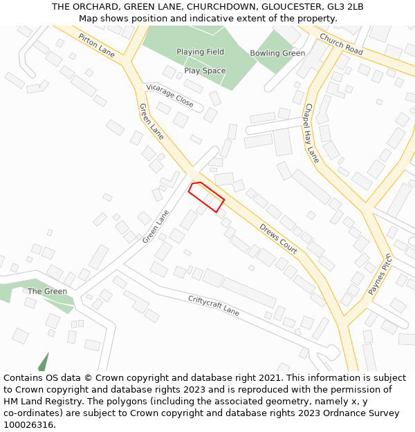 THE ORCHARD, GREEN LANE, CHURCHDOWN, GLOUCESTER, GL3 2LB: Location map and indicative extent of plot
