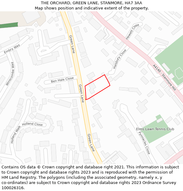 THE ORCHARD, GREEN LANE, STANMORE, HA7 3AA: Location map and indicative extent of plot