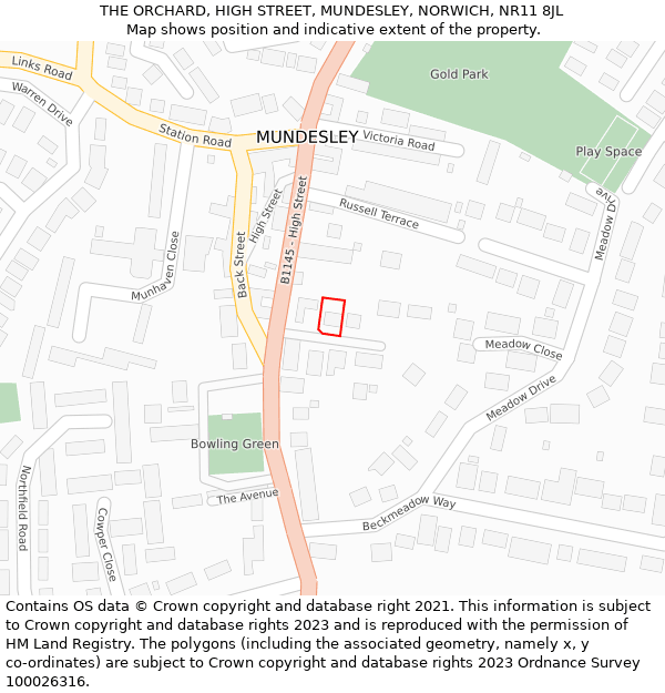 THE ORCHARD, HIGH STREET, MUNDESLEY, NORWICH, NR11 8JL: Location map and indicative extent of plot