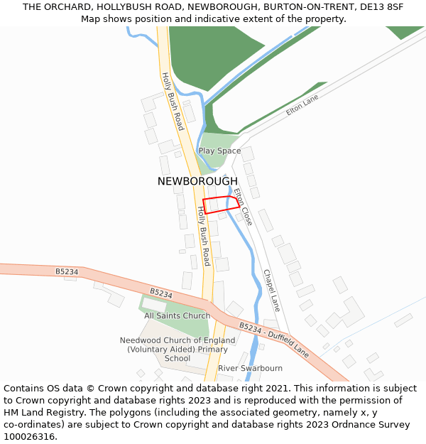 THE ORCHARD, HOLLYBUSH ROAD, NEWBOROUGH, BURTON-ON-TRENT, DE13 8SF: Location map and indicative extent of plot