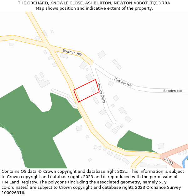 THE ORCHARD, KNOWLE CLOSE, ASHBURTON, NEWTON ABBOT, TQ13 7RA: Location map and indicative extent of plot