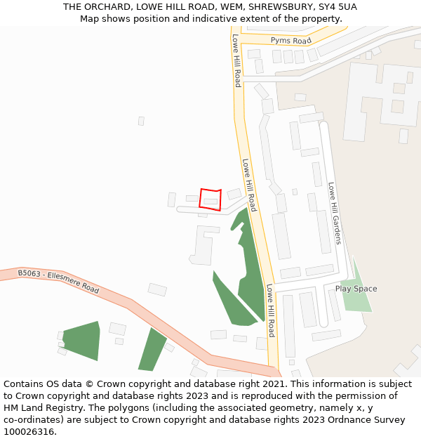 THE ORCHARD, LOWE HILL ROAD, WEM, SHREWSBURY, SY4 5UA: Location map and indicative extent of plot