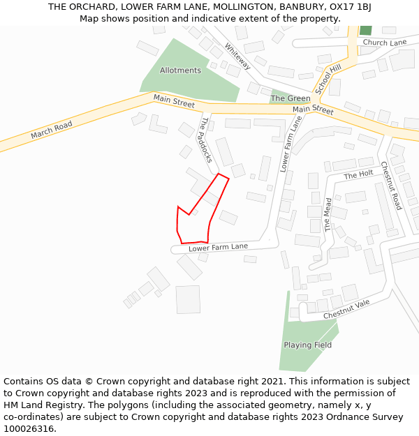 THE ORCHARD, LOWER FARM LANE, MOLLINGTON, BANBURY, OX17 1BJ: Location map and indicative extent of plot