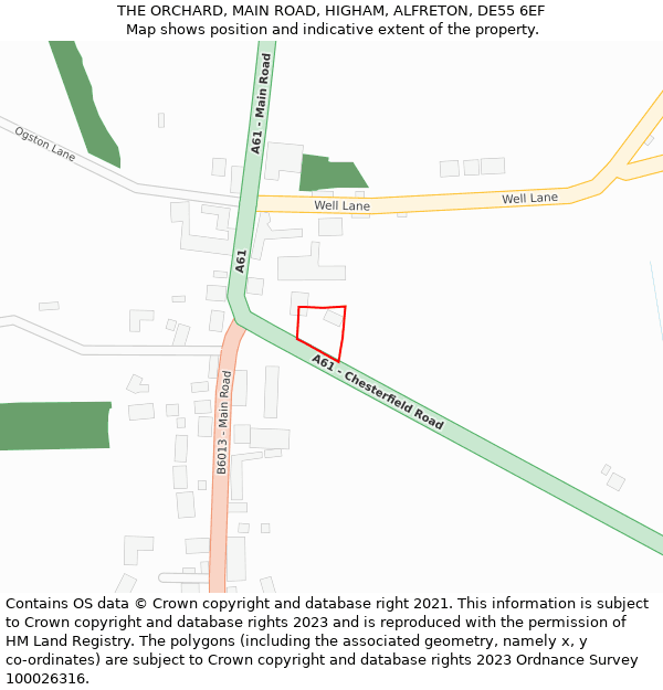 THE ORCHARD, MAIN ROAD, HIGHAM, ALFRETON, DE55 6EF: Location map and indicative extent of plot