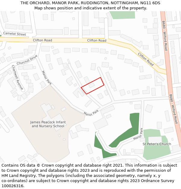 THE ORCHARD, MANOR PARK, RUDDINGTON, NOTTINGHAM, NG11 6DS: Location map and indicative extent of plot