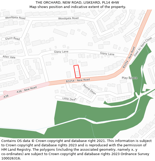 THE ORCHARD, NEW ROAD, LISKEARD, PL14 4HW: Location map and indicative extent of plot