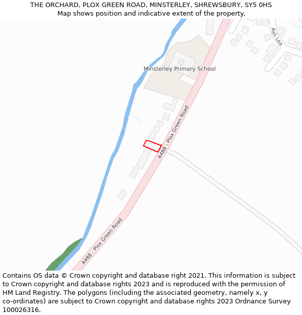 THE ORCHARD, PLOX GREEN ROAD, MINSTERLEY, SHREWSBURY, SY5 0HS: Location map and indicative extent of plot