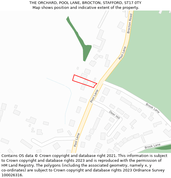 THE ORCHARD, POOL LANE, BROCTON, STAFFORD, ST17 0TY: Location map and indicative extent of plot