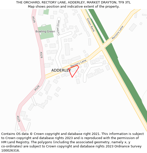 THE ORCHARD, RECTORY LANE, ADDERLEY, MARKET DRAYTON, TF9 3TL: Location map and indicative extent of plot