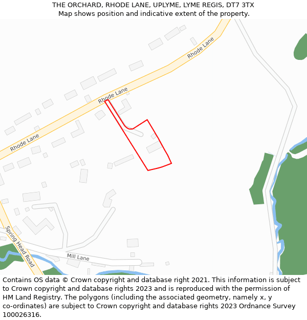 THE ORCHARD, RHODE LANE, UPLYME, LYME REGIS, DT7 3TX: Location map and indicative extent of plot