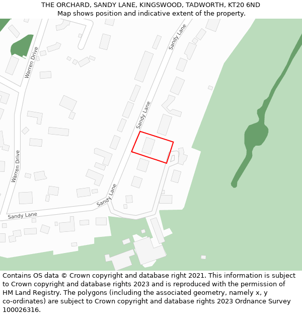 THE ORCHARD, SANDY LANE, KINGSWOOD, TADWORTH, KT20 6ND: Location map and indicative extent of plot