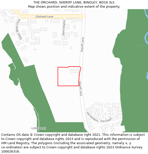 THE ORCHARD, SHERIFF LANE, BINGLEY, BD16 3LS: Location map and indicative extent of plot