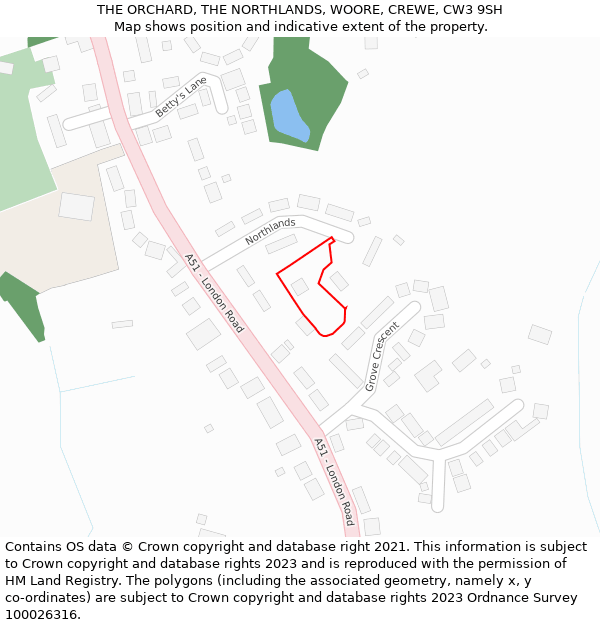 THE ORCHARD, THE NORTHLANDS, WOORE, CREWE, CW3 9SH: Location map and indicative extent of plot