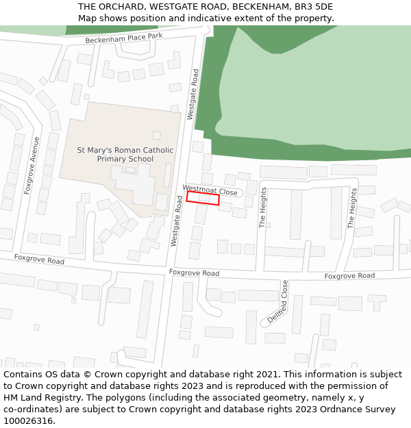 THE ORCHARD, WESTGATE ROAD, BECKENHAM, BR3 5DE: Location map and indicative extent of plot