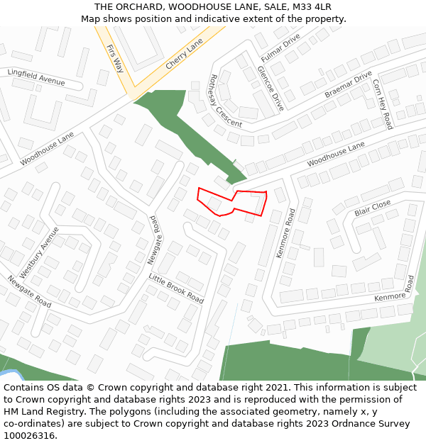 THE ORCHARD, WOODHOUSE LANE, SALE, M33 4LR: Location map and indicative extent of plot