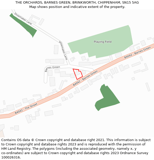 THE ORCHARDS, BARNES GREEN, BRINKWORTH, CHIPPENHAM, SN15 5AG: Location map and indicative extent of plot