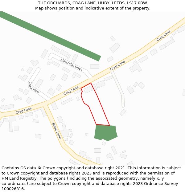 THE ORCHARDS, CRAG LANE, HUBY, LEEDS, LS17 0BW: Location map and indicative extent of plot