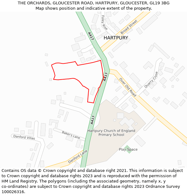 THE ORCHARDS, GLOUCESTER ROAD, HARTPURY, GLOUCESTER, GL19 3BG: Location map and indicative extent of plot