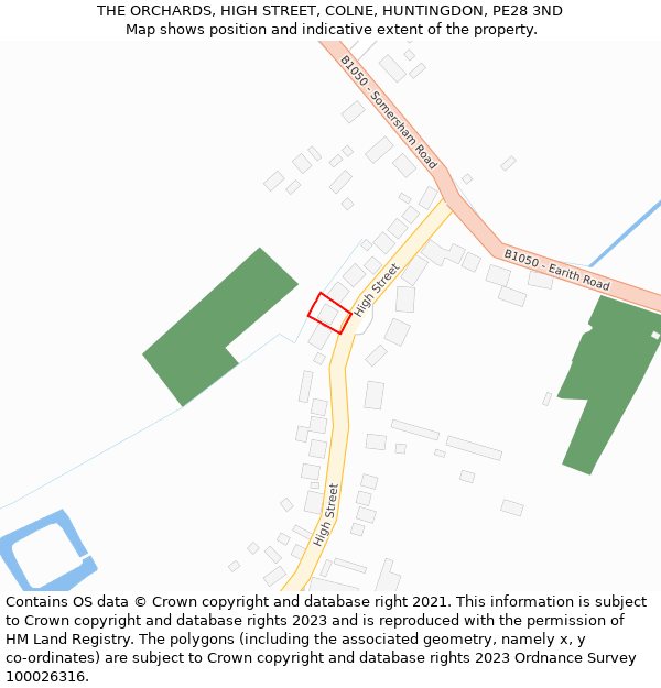THE ORCHARDS, HIGH STREET, COLNE, HUNTINGDON, PE28 3ND: Location map and indicative extent of plot