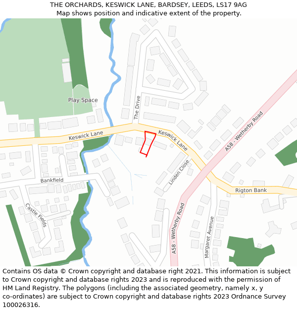 THE ORCHARDS, KESWICK LANE, BARDSEY, LEEDS, LS17 9AG: Location map and indicative extent of plot