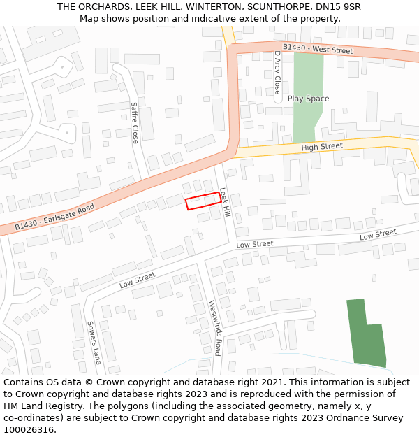 THE ORCHARDS, LEEK HILL, WINTERTON, SCUNTHORPE, DN15 9SR: Location map and indicative extent of plot