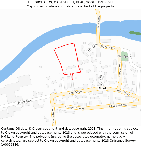 THE ORCHARDS, MAIN STREET, BEAL, GOOLE, DN14 0SS: Location map and indicative extent of plot