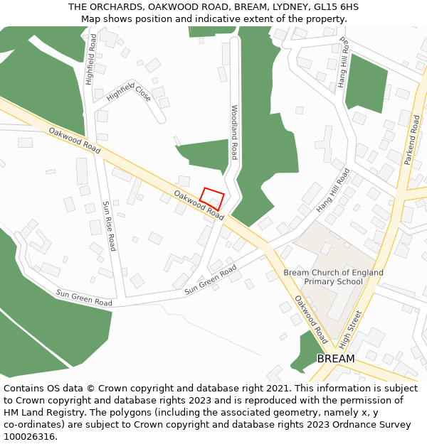 THE ORCHARDS, OAKWOOD ROAD, BREAM, LYDNEY, GL15 6HS: Location map and indicative extent of plot