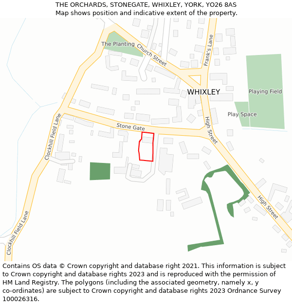 THE ORCHARDS, STONEGATE, WHIXLEY, YORK, YO26 8AS: Location map and indicative extent of plot