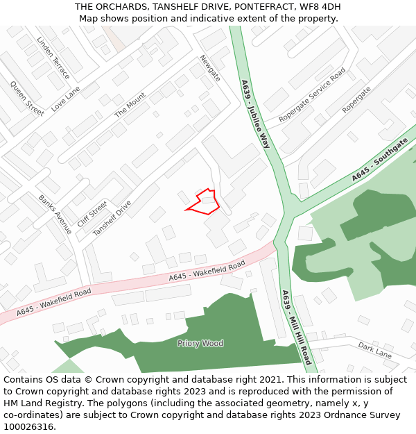 THE ORCHARDS, TANSHELF DRIVE, PONTEFRACT, WF8 4DH: Location map and indicative extent of plot