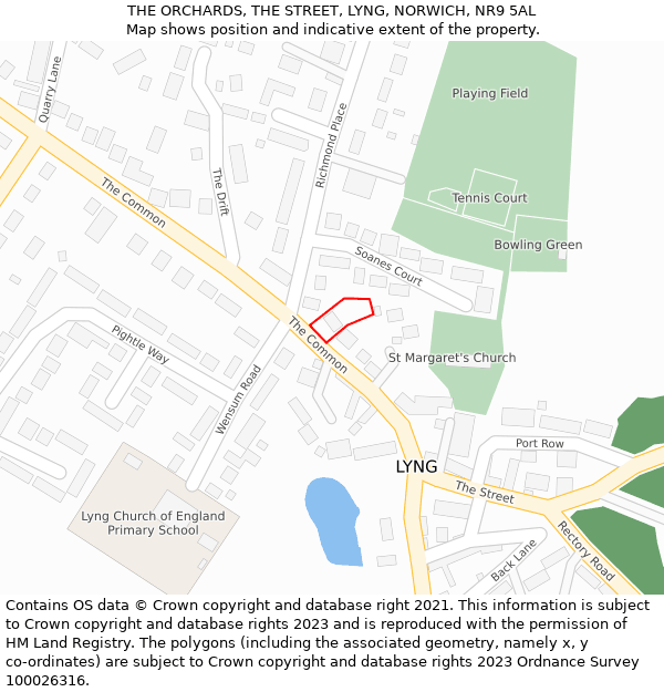 THE ORCHARDS, THE STREET, LYNG, NORWICH, NR9 5AL: Location map and indicative extent of plot