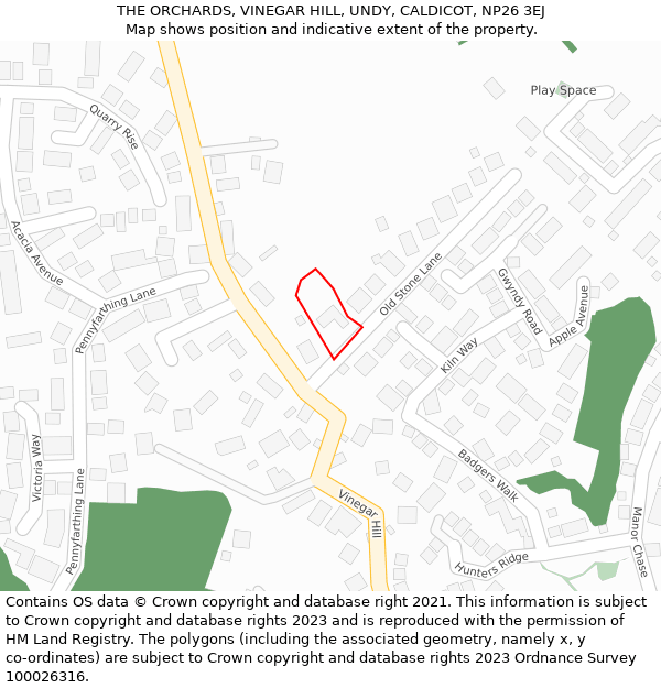 THE ORCHARDS, VINEGAR HILL, UNDY, CALDICOT, NP26 3EJ: Location map and indicative extent of plot