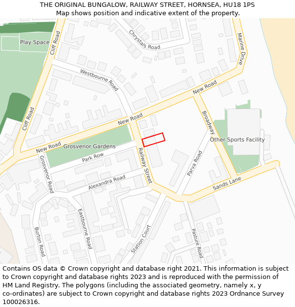 THE ORIGINAL BUNGALOW, RAILWAY STREET, HORNSEA, HU18 1PS: Location map and indicative extent of plot