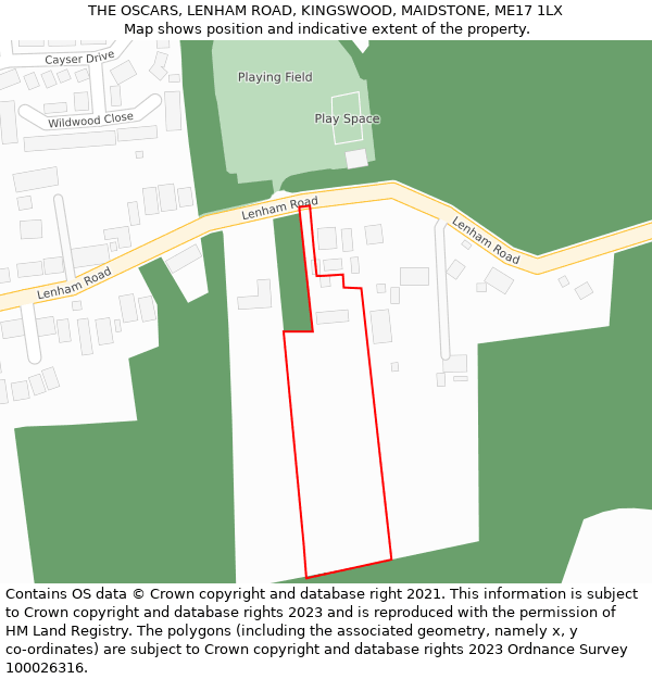 THE OSCARS, LENHAM ROAD, KINGSWOOD, MAIDSTONE, ME17 1LX: Location map and indicative extent of plot