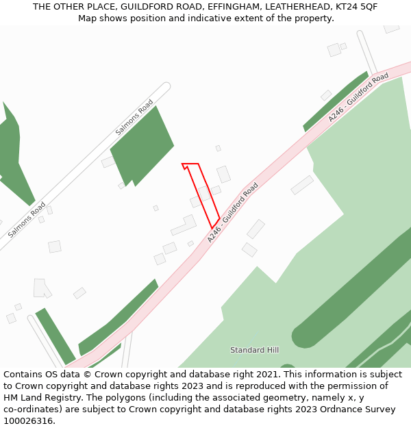 THE OTHER PLACE, GUILDFORD ROAD, EFFINGHAM, LEATHERHEAD, KT24 5QF: Location map and indicative extent of plot
