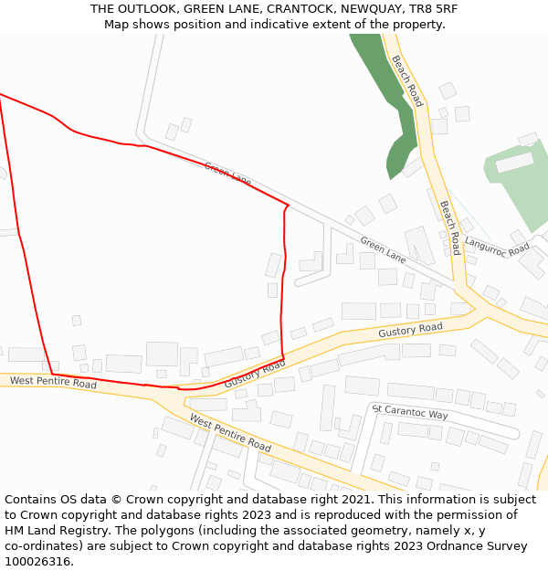 THE OUTLOOK, GREEN LANE, CRANTOCK, NEWQUAY, TR8 5RF: Location map and indicative extent of plot