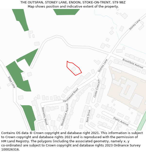 THE OUTSPAN, STONEY LANE, ENDON, STOKE-ON-TRENT, ST9 9BZ: Location map and indicative extent of plot