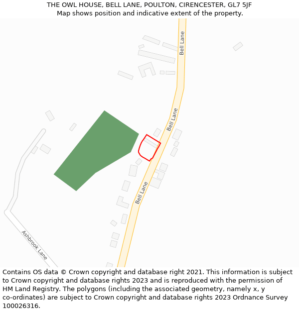 THE OWL HOUSE, BELL LANE, POULTON, CIRENCESTER, GL7 5JF: Location map and indicative extent of plot
