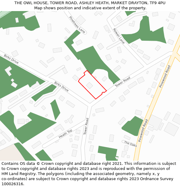 THE OWL HOUSE, TOWER ROAD, ASHLEY HEATH, MARKET DRAYTON, TF9 4PU: Location map and indicative extent of plot