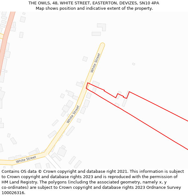 THE OWLS, 48, WHITE STREET, EASTERTON, DEVIZES, SN10 4PA: Location map and indicative extent of plot