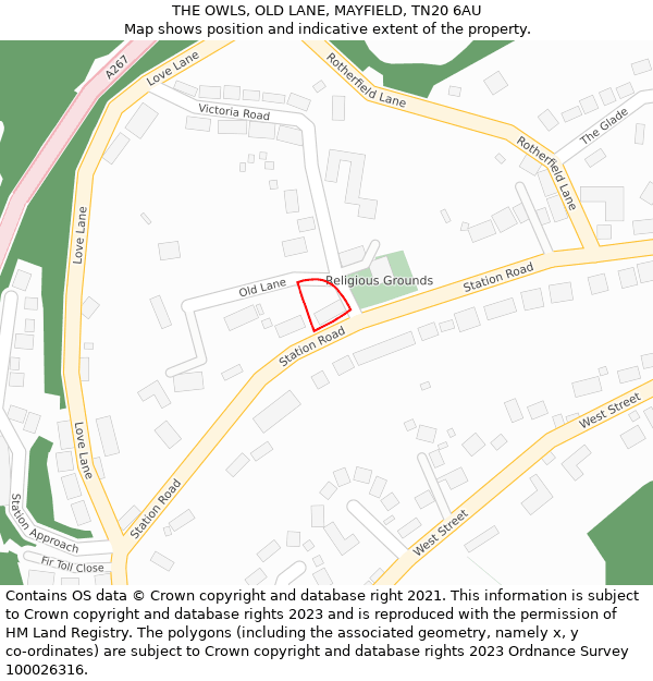 THE OWLS, OLD LANE, MAYFIELD, TN20 6AU: Location map and indicative extent of plot