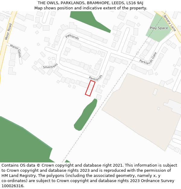 THE OWLS, PARKLANDS, BRAMHOPE, LEEDS, LS16 9AJ: Location map and indicative extent of plot